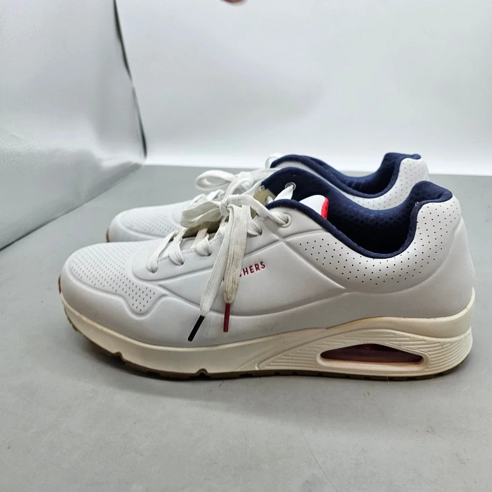 Skechers Street Uno Stand On Air Mens White Navy Red Sneakers 52458 WNVR Size 12